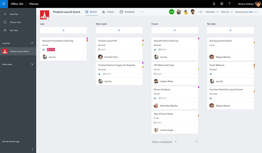 Screenshot displays Due date notifications in Microsoft Planner.