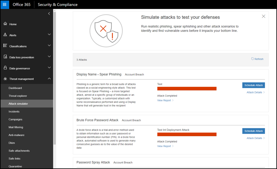 A screenshot of an attack simulator dashboard.