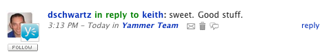  screenshot of user comment on yammer 