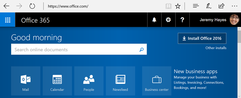 Image shows the App Launcher with the New Business icon displayed.