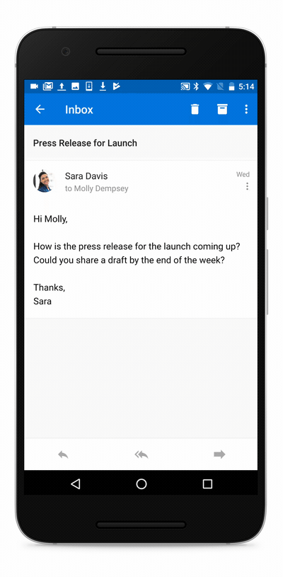 Animated image showing how to convert an email to a task using the MeisterTask add-in.