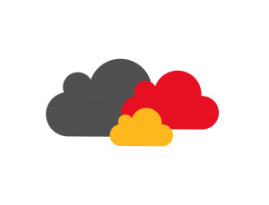 Drei illustrierte Wolken in den Farben der Deutschland Flagge.