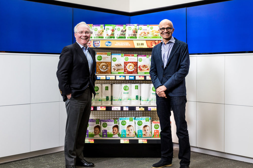 Rodney McMullen, CEO Kroger, und Satya Nadella, CEO Microsoft