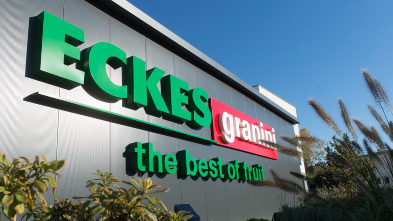 Das Logo von Eckes-granini ist auf einer H&auml;userwand zu sehen