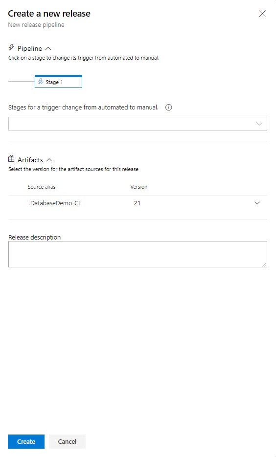 A screenshot of the 'Create a new release' dialogue option