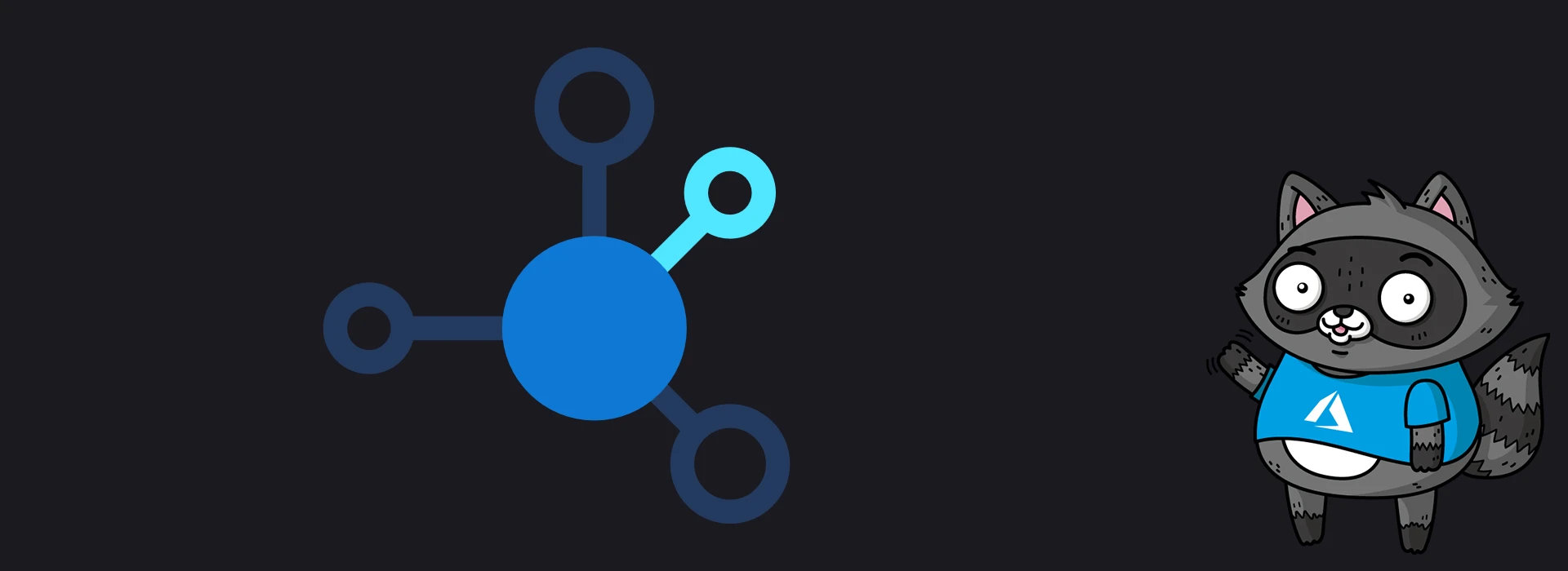 An illustration that represents AI, next to a drawing of Bit the Raccoon.