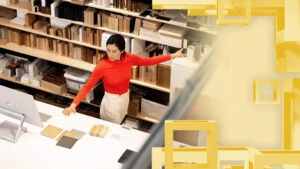 Woman working in a retail store.