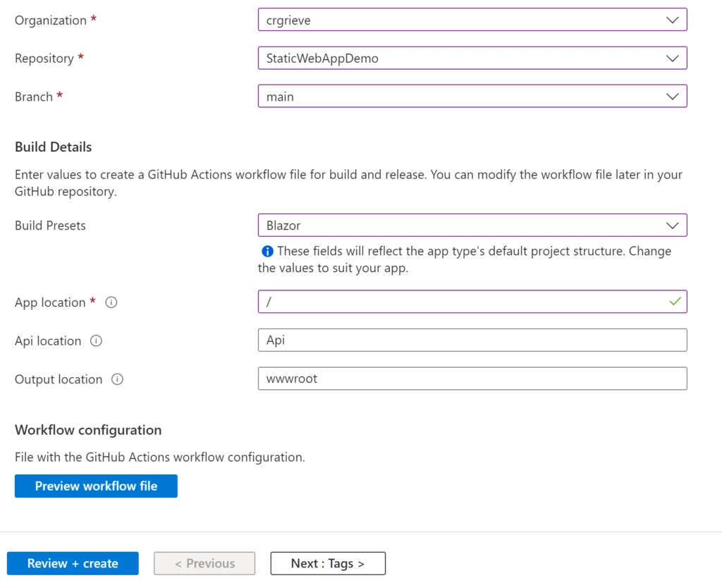 A screenshot showing the completion of the workflow file.
