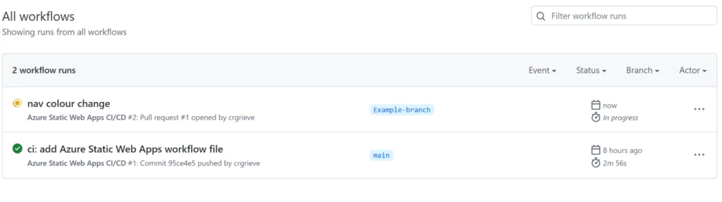 The workflow showing the nav colour change.
