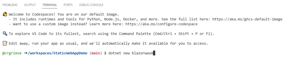 A view of the terminal on GitHub.