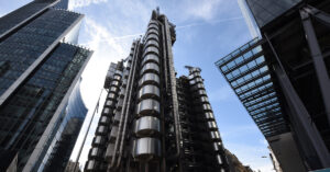 The imposing towers of the Lloyd's building in the City of London.