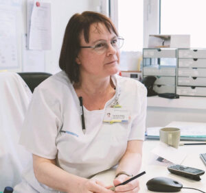 Franziska Bissig, a nurse supervisor, in her office at the Lucerne Cantonal Hospital in Switzerland. Photo by Chris Welsch for Microsoft.