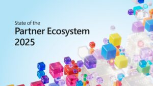An illustration titled State of the Partner Ecosystem 2025 with a collection of multicolored 3D cubes at the bottom.