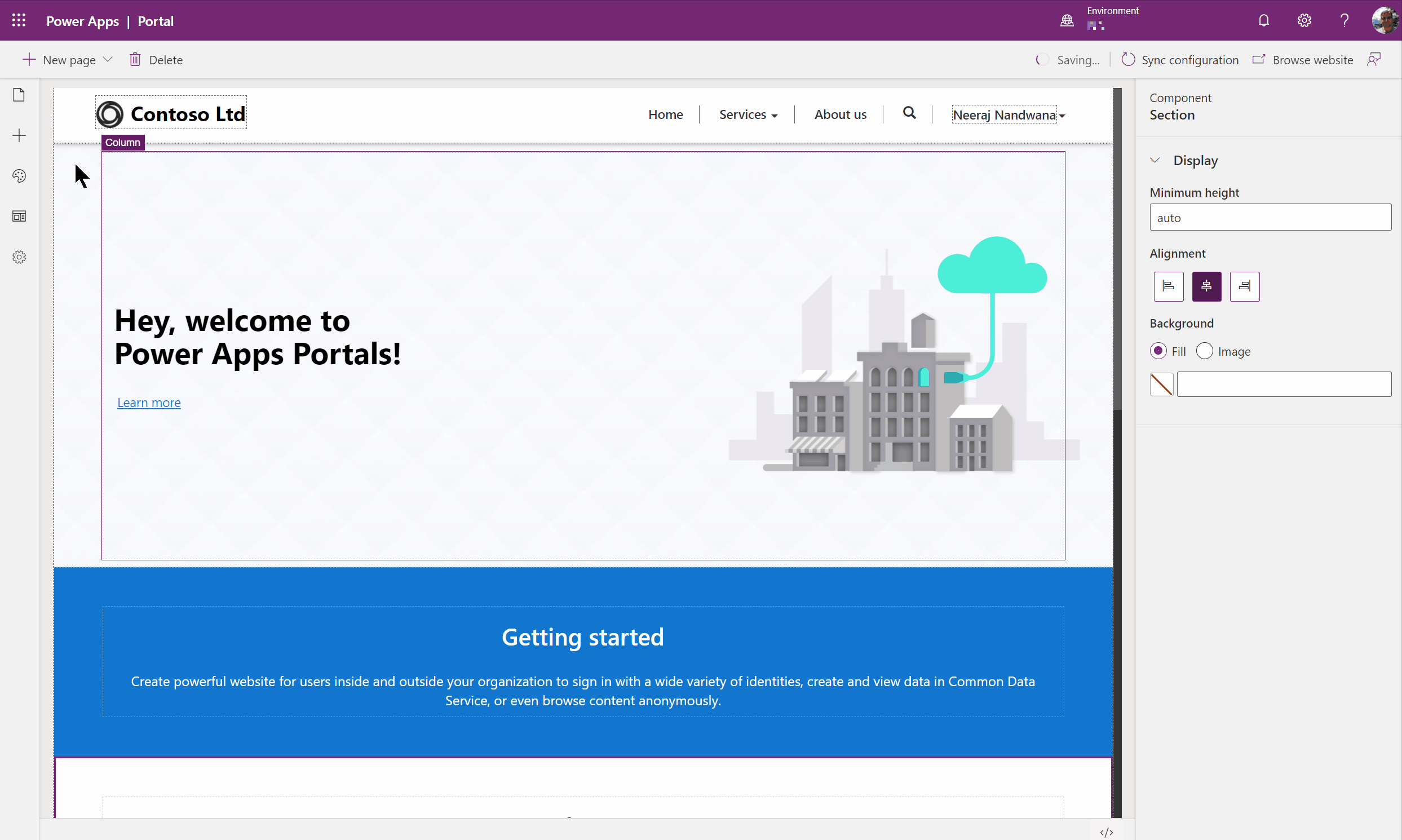Figure 6.  Adding a chatbot to a Power Apps Portals webpage