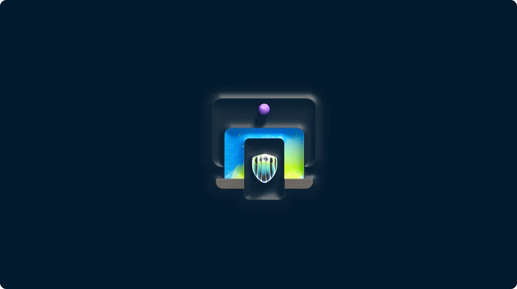 A computer screen with a shield on it