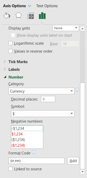 Format axis menu.