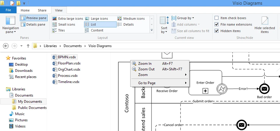 Zoom dropdown options