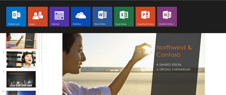 App Switcher in Office Online