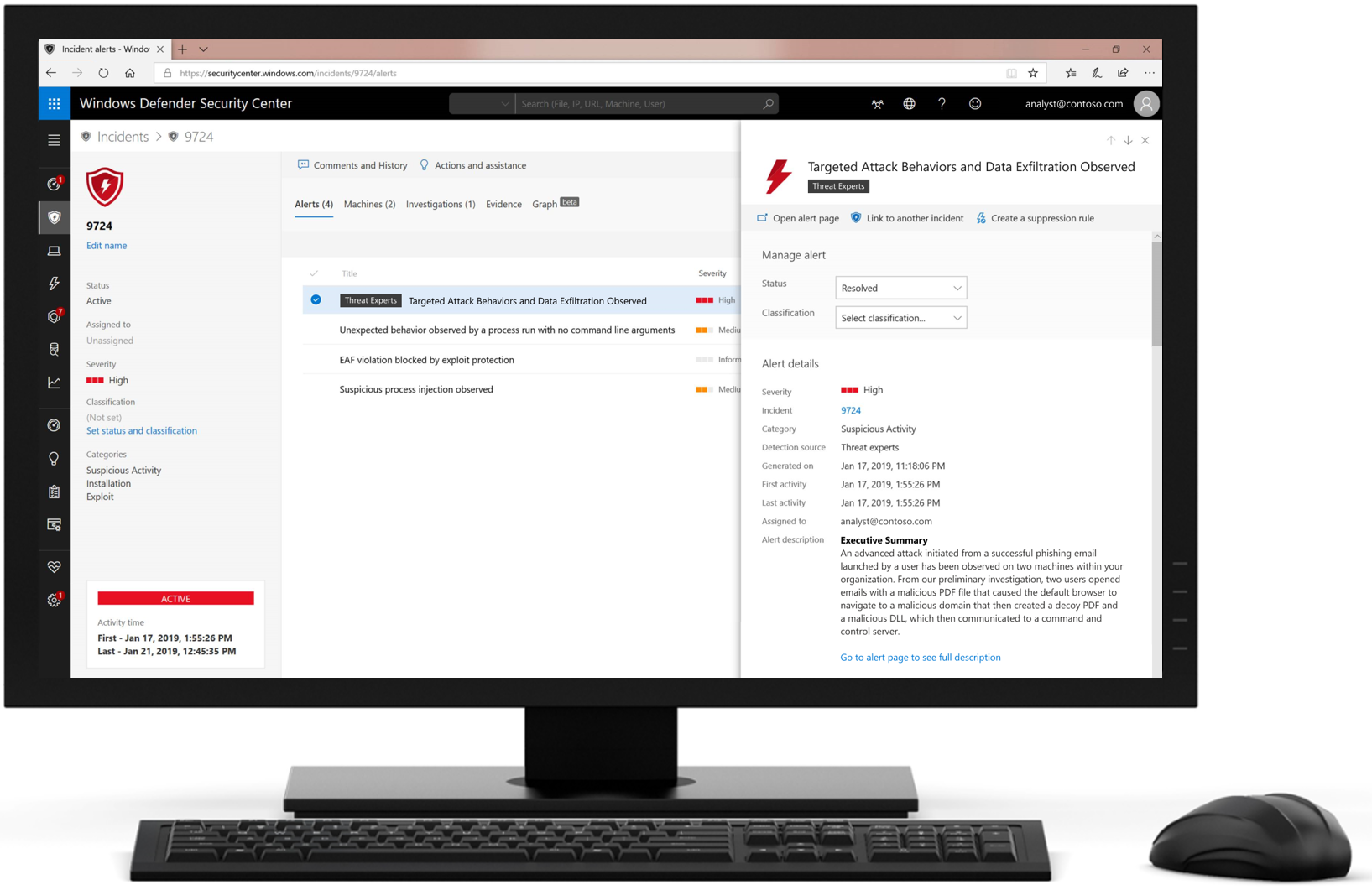 Image of a PC showing the Windows Defender Security Center.