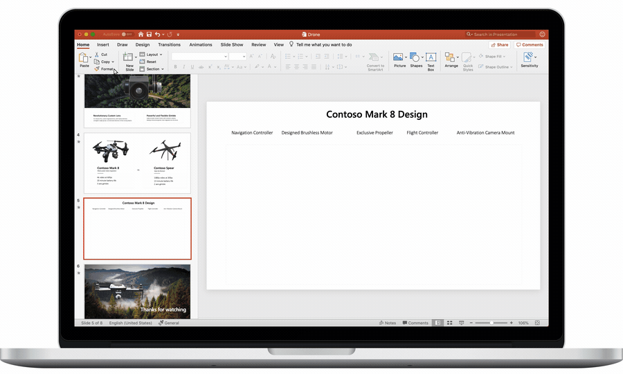 Animated image showing 3D animation in PowerPoint on Mac.
