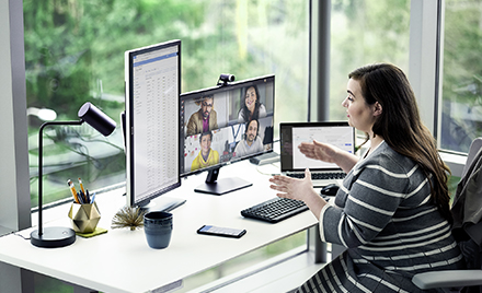 Image of a woman in a conference call on Microsoft Teams