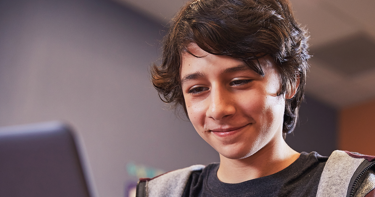 A student working on a PC
