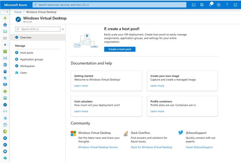 Windows Virtual Desktop admin experience in Microsoft Azure.