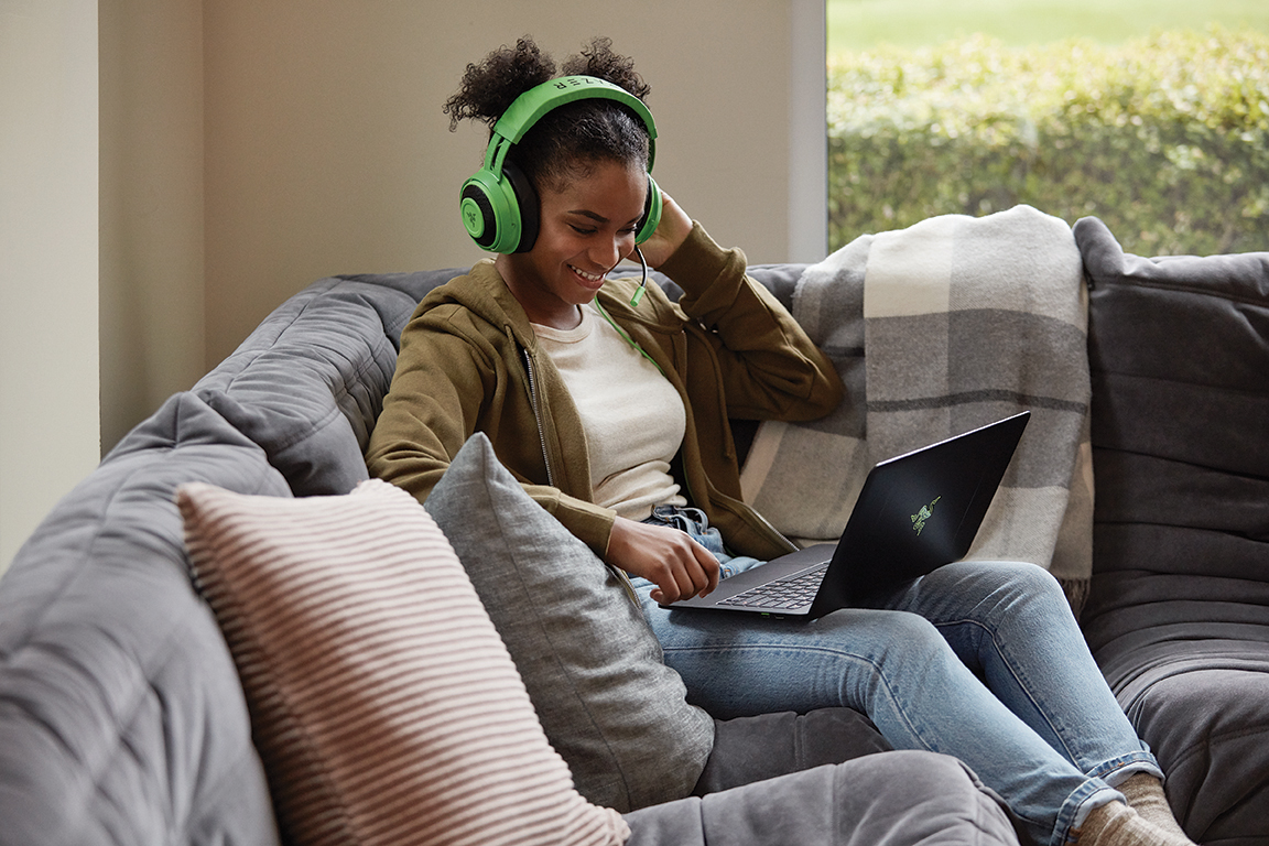 A Microsoft Store employee working from home