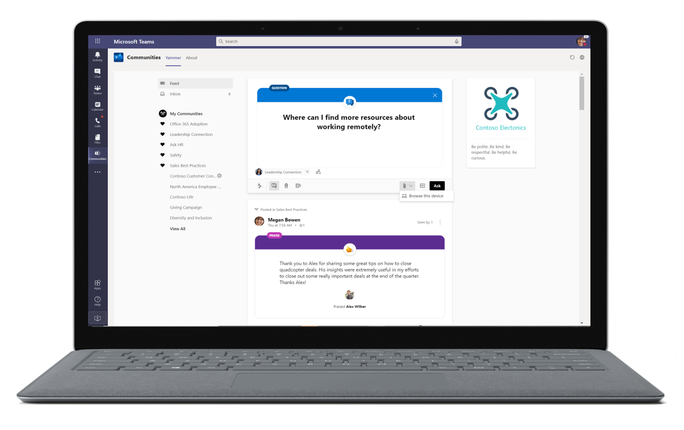 Image of a remote worker community member asking for resources in Microsoft Teams.