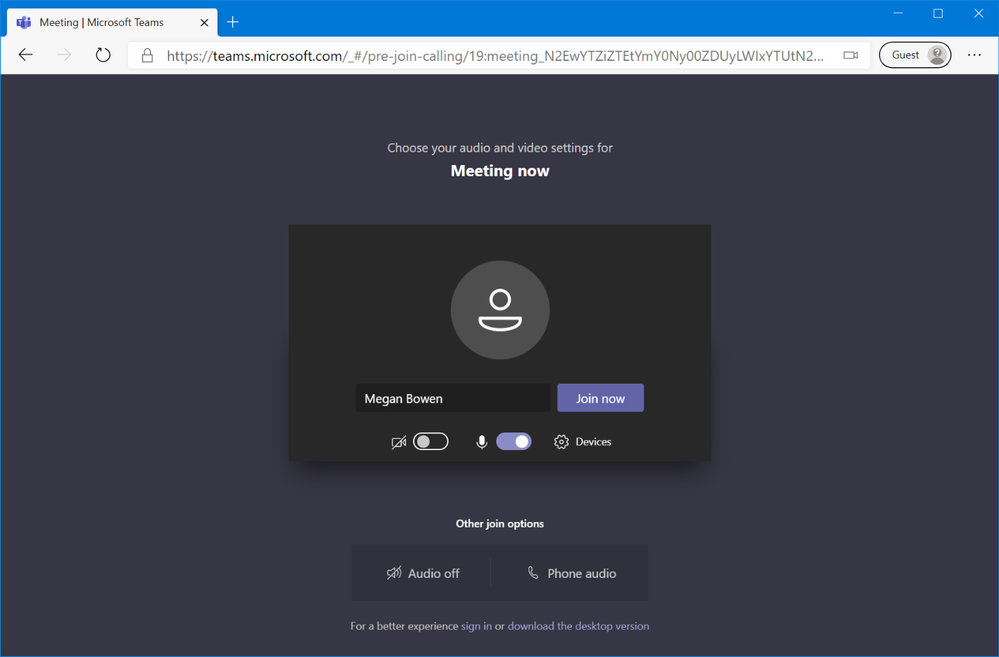 a Microsoft Teams meeting joined via the web experience.