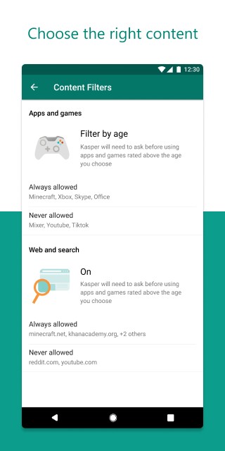 Content controls in the Microsoft Family Safety app.