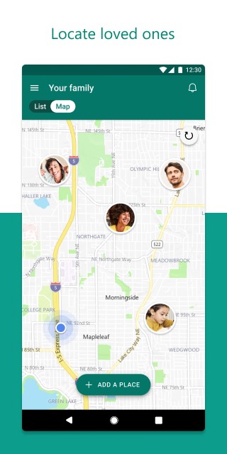 Location sharing in the Microsoft Family Safety app.
