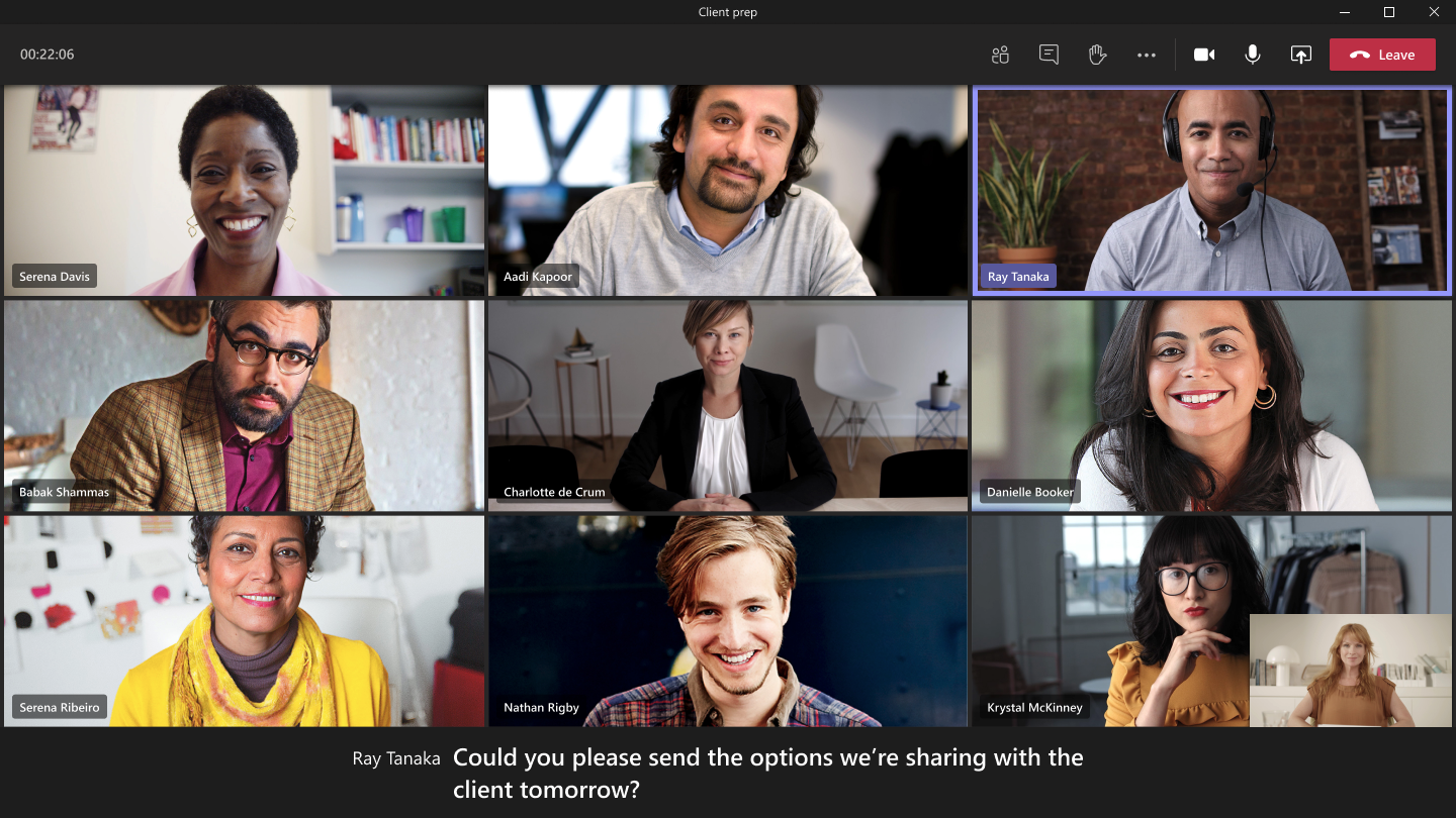 Participants in a Microsoft Teams meeting using live captions for accessibility.