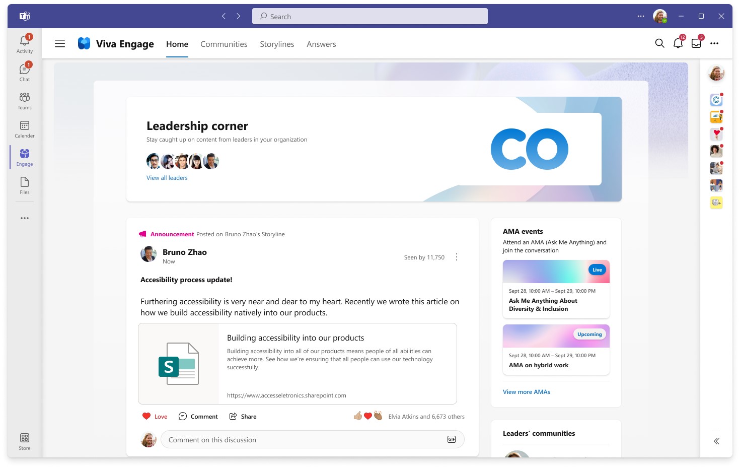 The new Leadership Corner experience in Viva Engage brings together employees and their leaders.