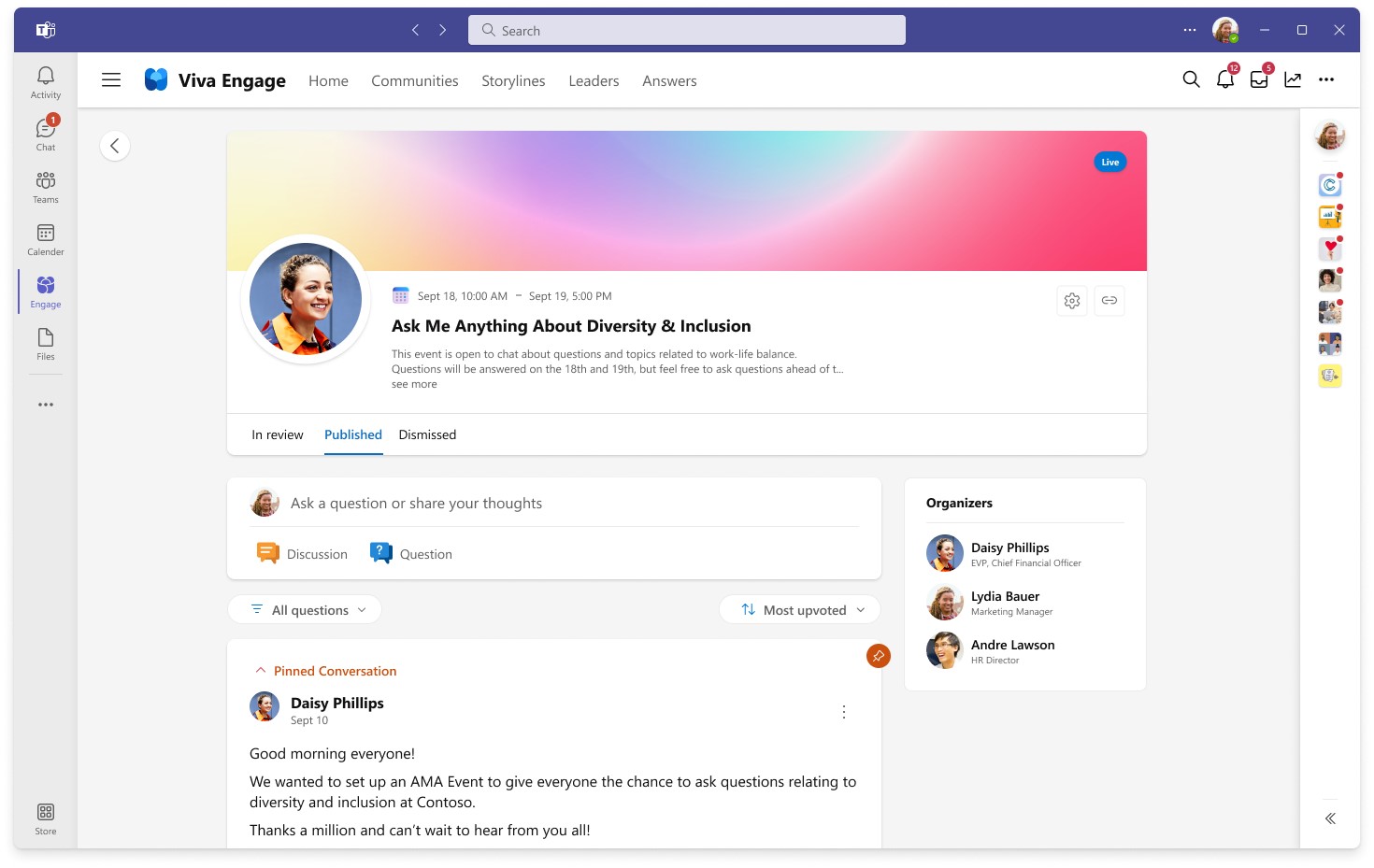 Ask Me Anything events are a new chat-based event style in Viva Engage.
