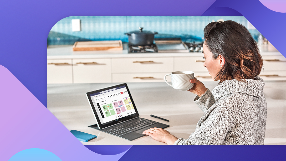 A person using the Mural app in Microsoft Teams while sitting at kitchen counter