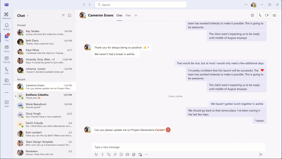 Animated image showing a chat interface followed by click into a user's profile card to view their confirmed skills. 