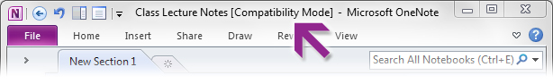arrow pointing to file title in OneNote
