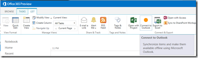 "Connect to outlook" menu bar
