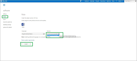 Office 365 visio menu