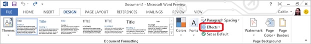 Screenshot of the design tab with the theme effects button highlighted