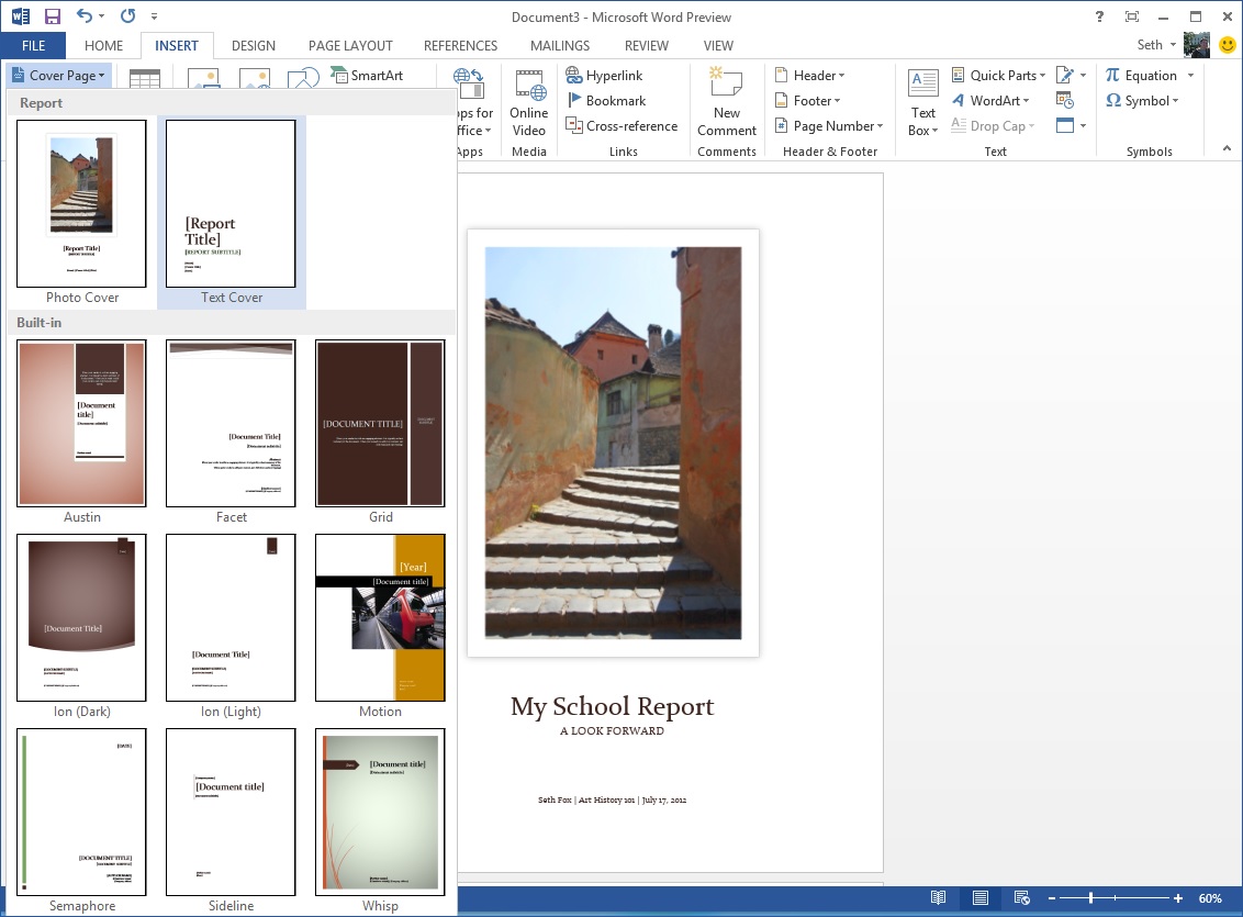Screenshot of the cover page menu Images