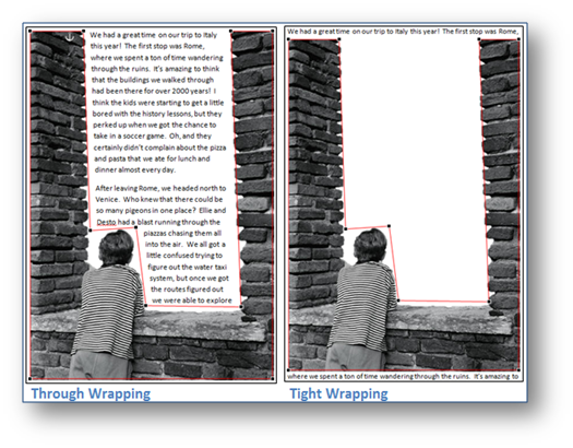 Through vs. Tight wrapping with photo of person from Office.com/images