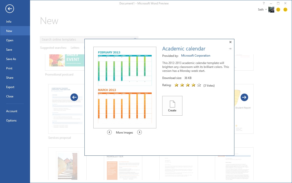 Screenshot of a template preview Chart