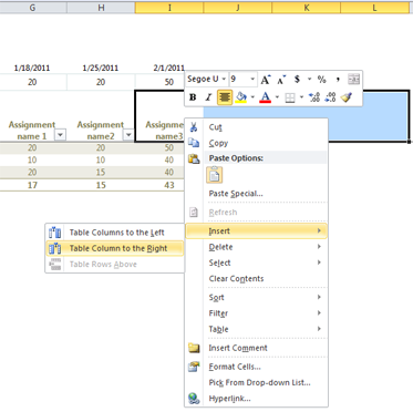 screenshot of using the insert functionality