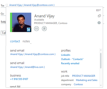 clip_image018 All information about a person from contacts, Global Address List and LinkedIn in one place