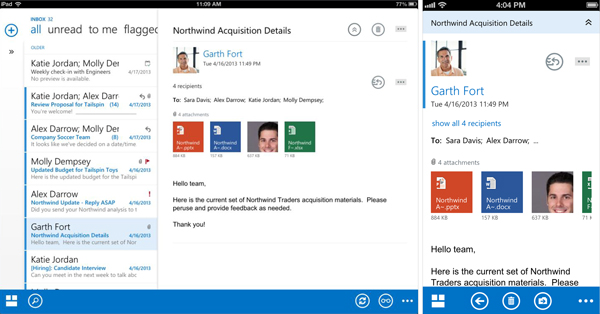 Email view on a tablet and mobile
