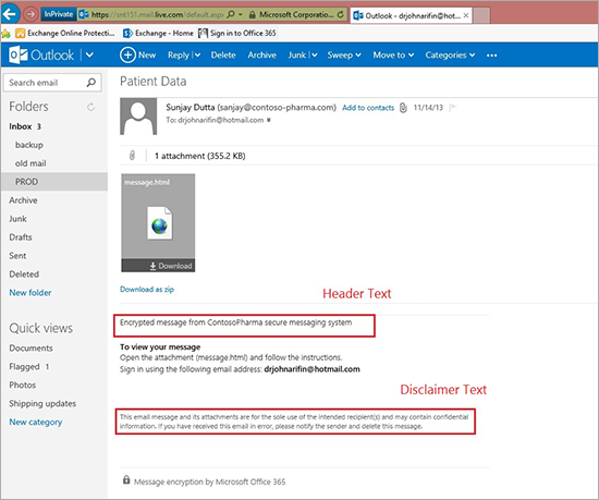 Custom branding with Office 365 Message Encryption Screenshot of custom branding with Message Encryption