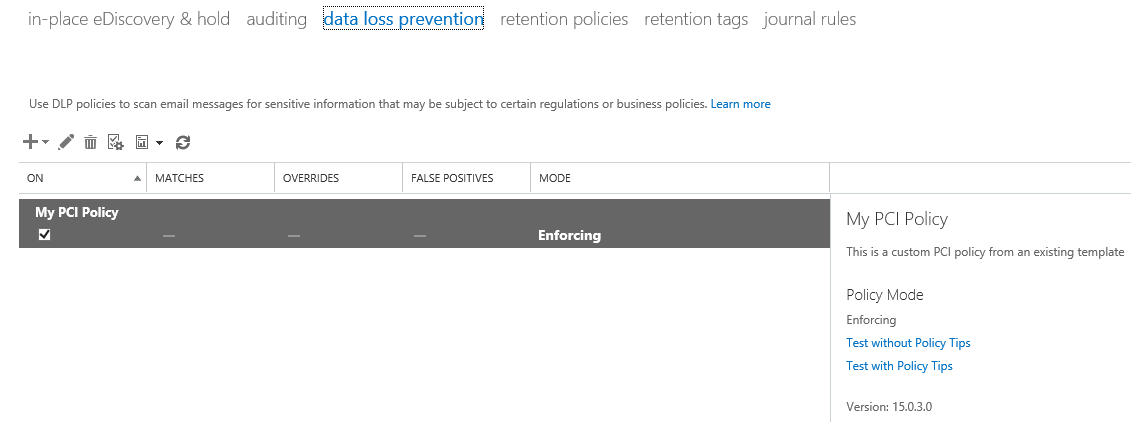 My PCI Policy menu