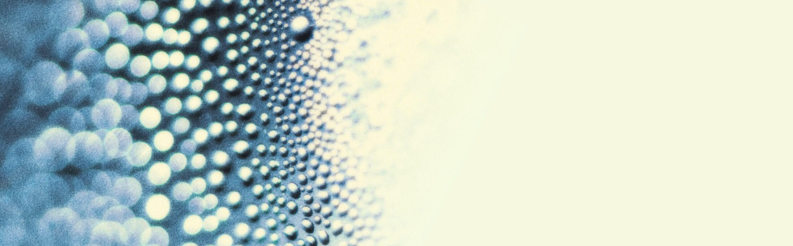 Abstract image of soft blue and teal dots forming a flowing, wave-like pattern on a light background.
